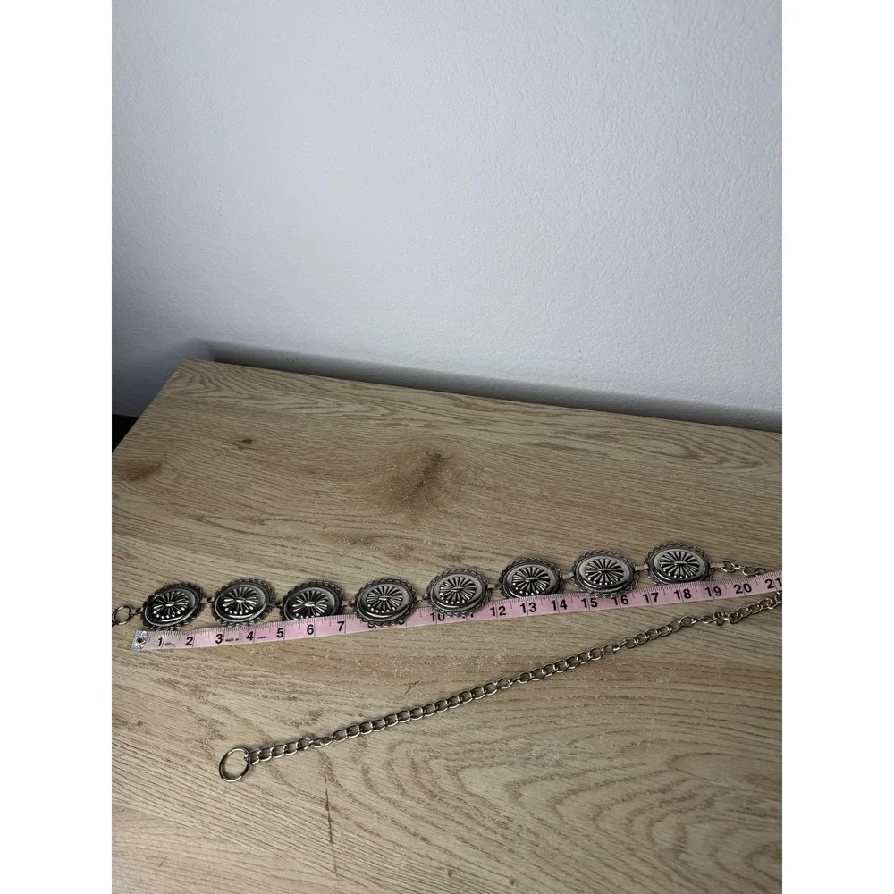 Western‎ Silver Tone Concho Chain Belt Adjustable Boho Southwestern Sunburst XL